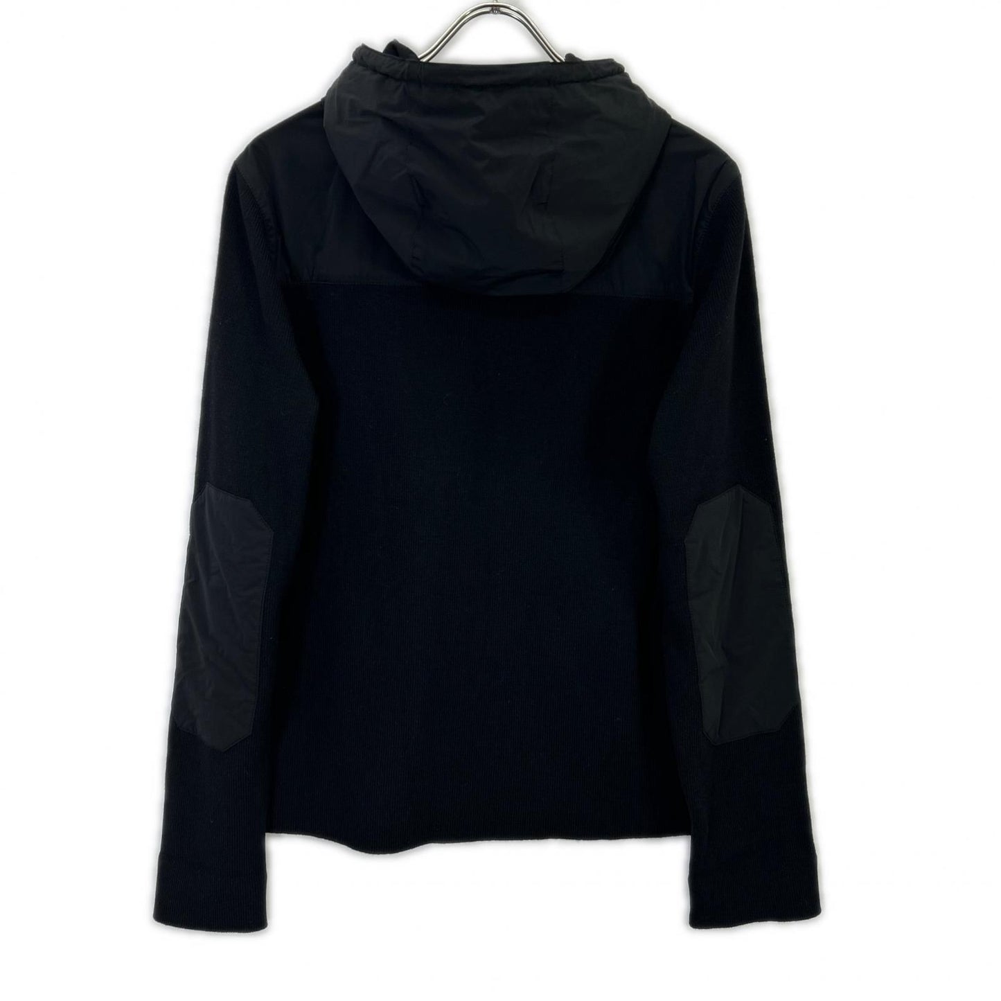 Prada Sports Black Nylon Wool Elbow Patch Knit Contrast Hooded Jacket 48 — view 2