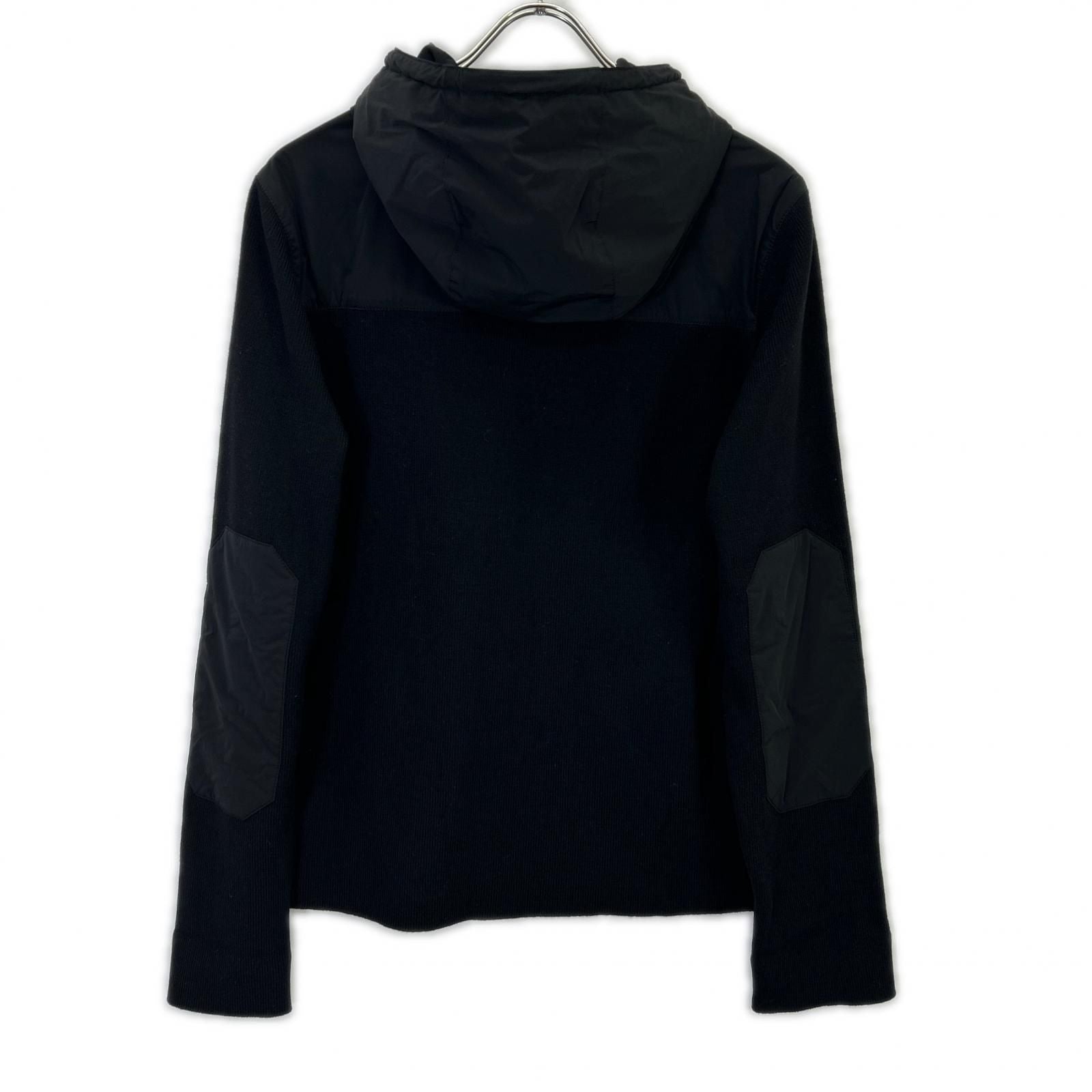 Prada Sports Black Nylon Wool Elbow Patch Knit Contrast Hooded Jacket 48 — view 2