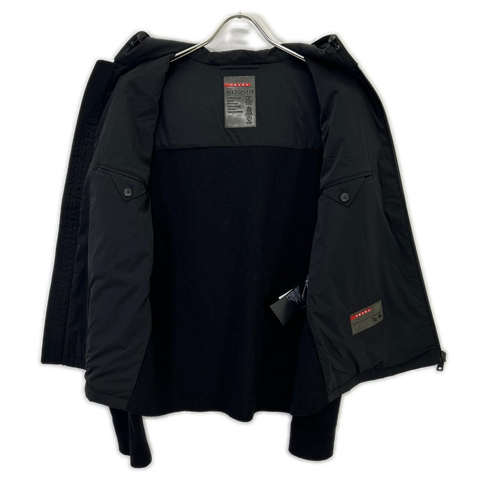 Prada Sports Black Nylon Wool Elbow Patch Knit Contrast Hooded Jacket 48 — view 3