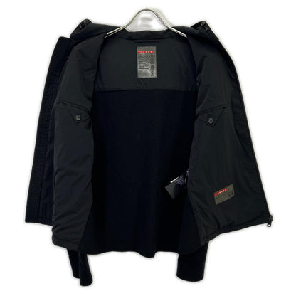 Prada Sports Black Nylon Wool Elbow Patch Knit Contrast Hooded Jacket 48 — view 3