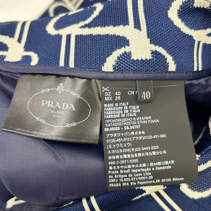 Prada Blue White Knit Jacquard Total Pattern Wrap Skirt 40 — view 3