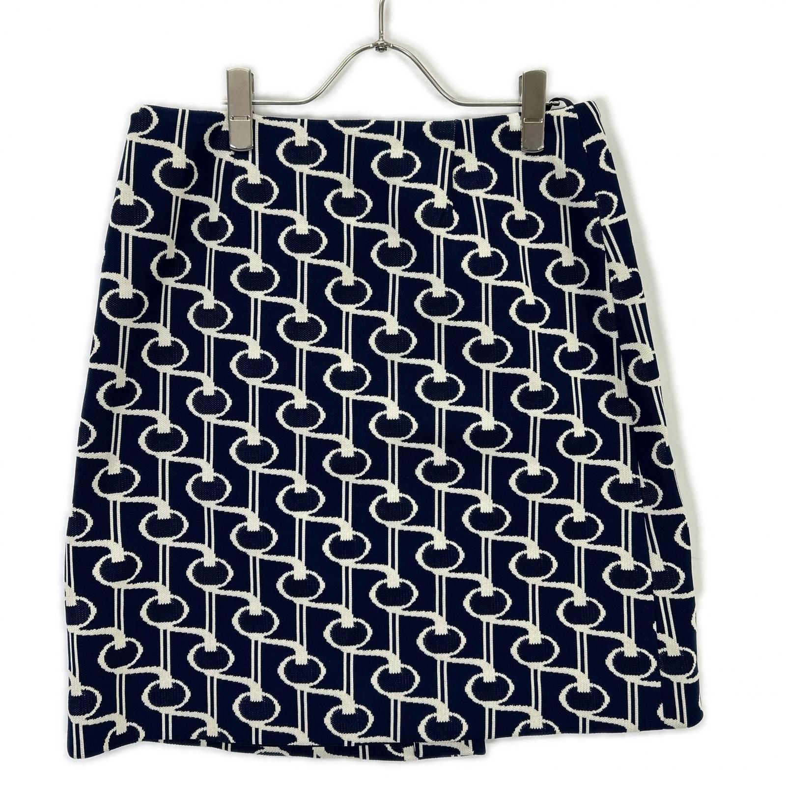 Prada Blue White Knit Jacquard Total Pattern Wrap Skirt 40