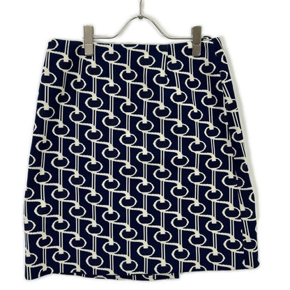 Prada Blue White Knit Jacquard Total Pattern Wrap Skirt 40