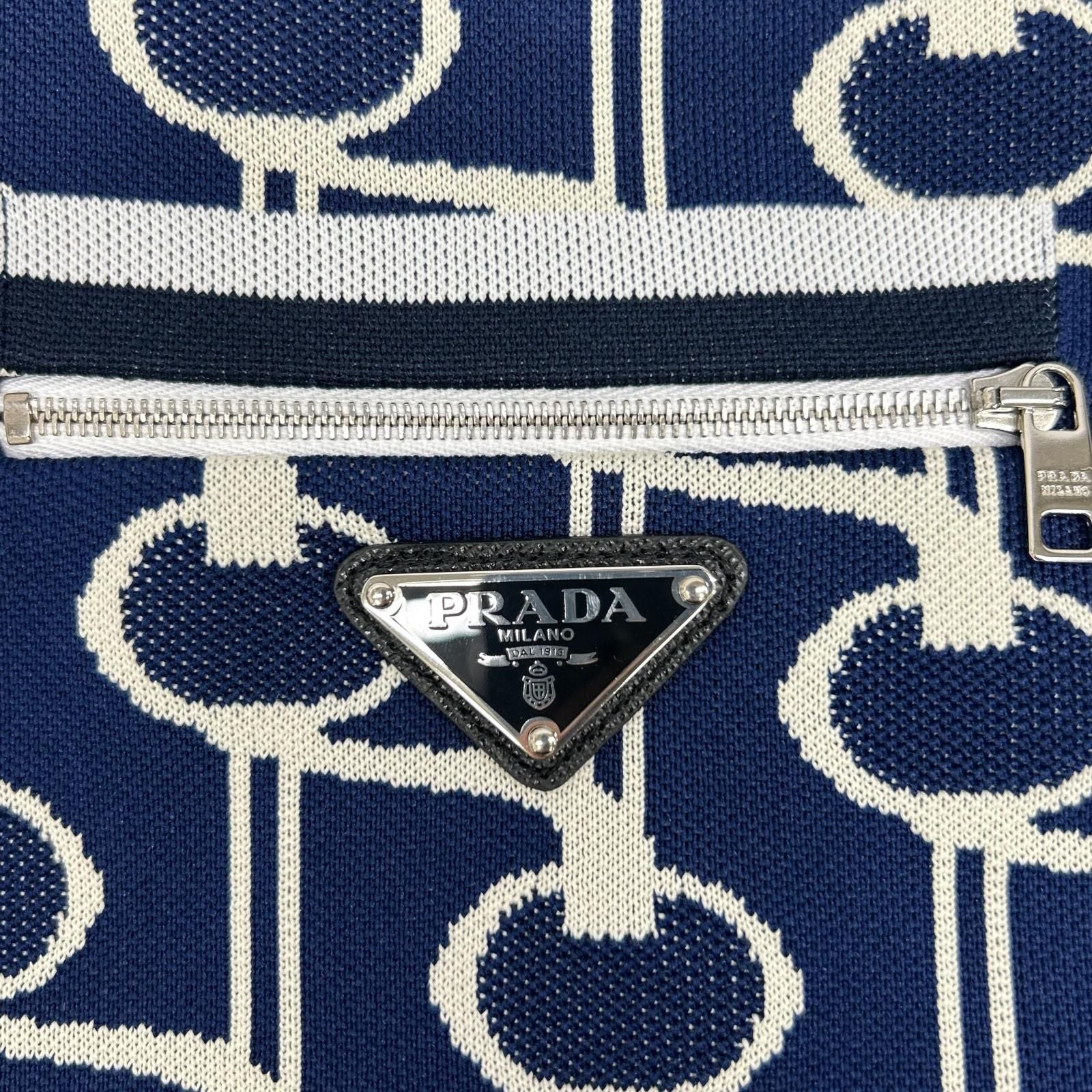 Prada Blue White Knit Jacquard Total Pattern Wrap Skirt 40 — view 5