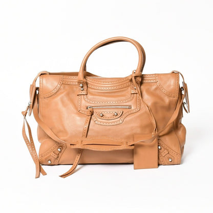 Balenciaga Riva City 2-Way Shoulder Bag Brown Leather