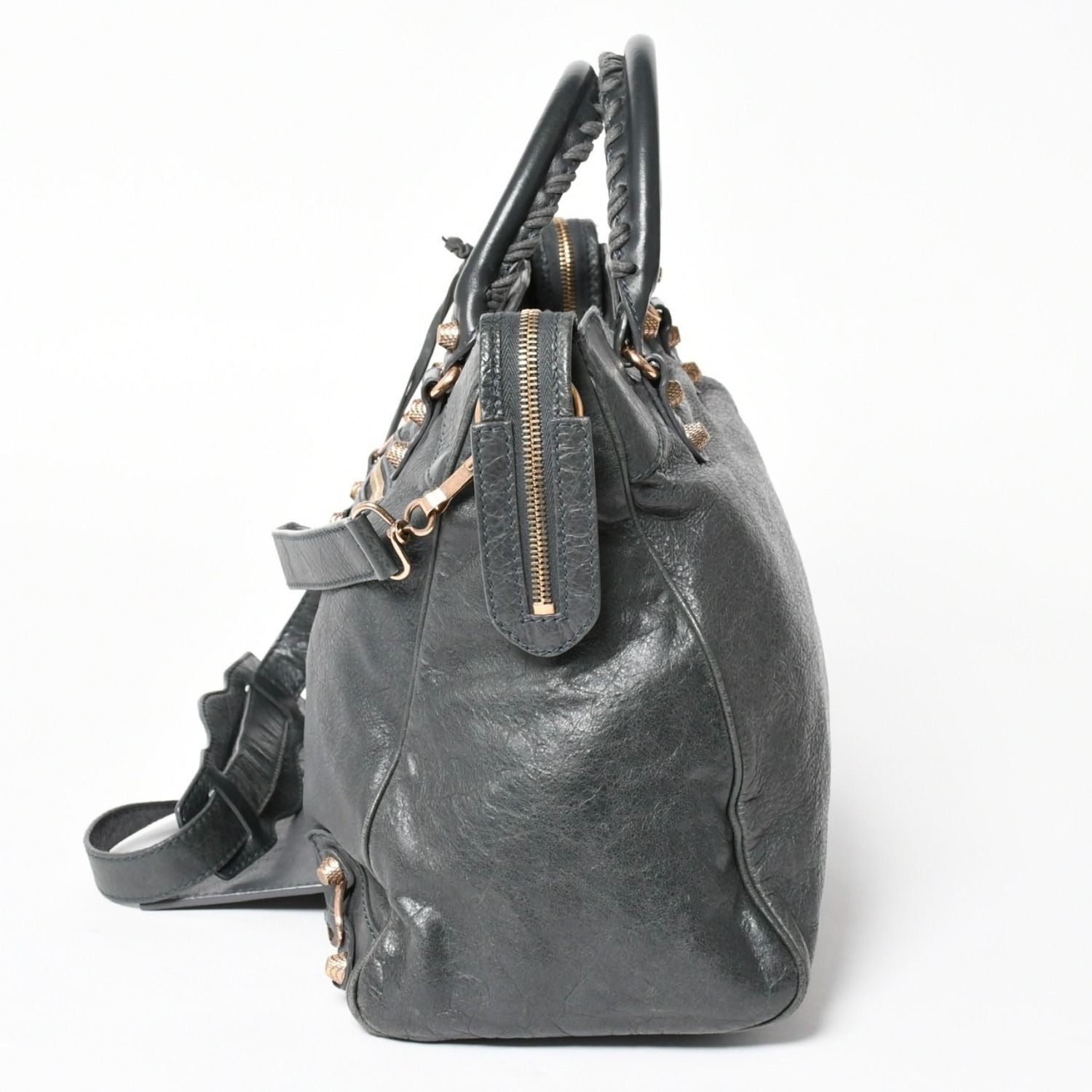 Balenciaga the Velo Shoulder Handbag 2-Way Leather Champagne Gold Gray — view 4