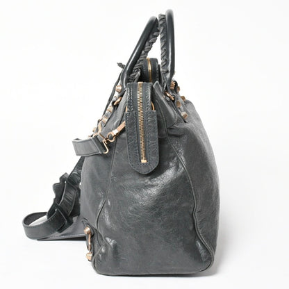 Balenciaga the Velo Shoulder Handbag 2-Way Leather Champagne Gold Gray — view 4