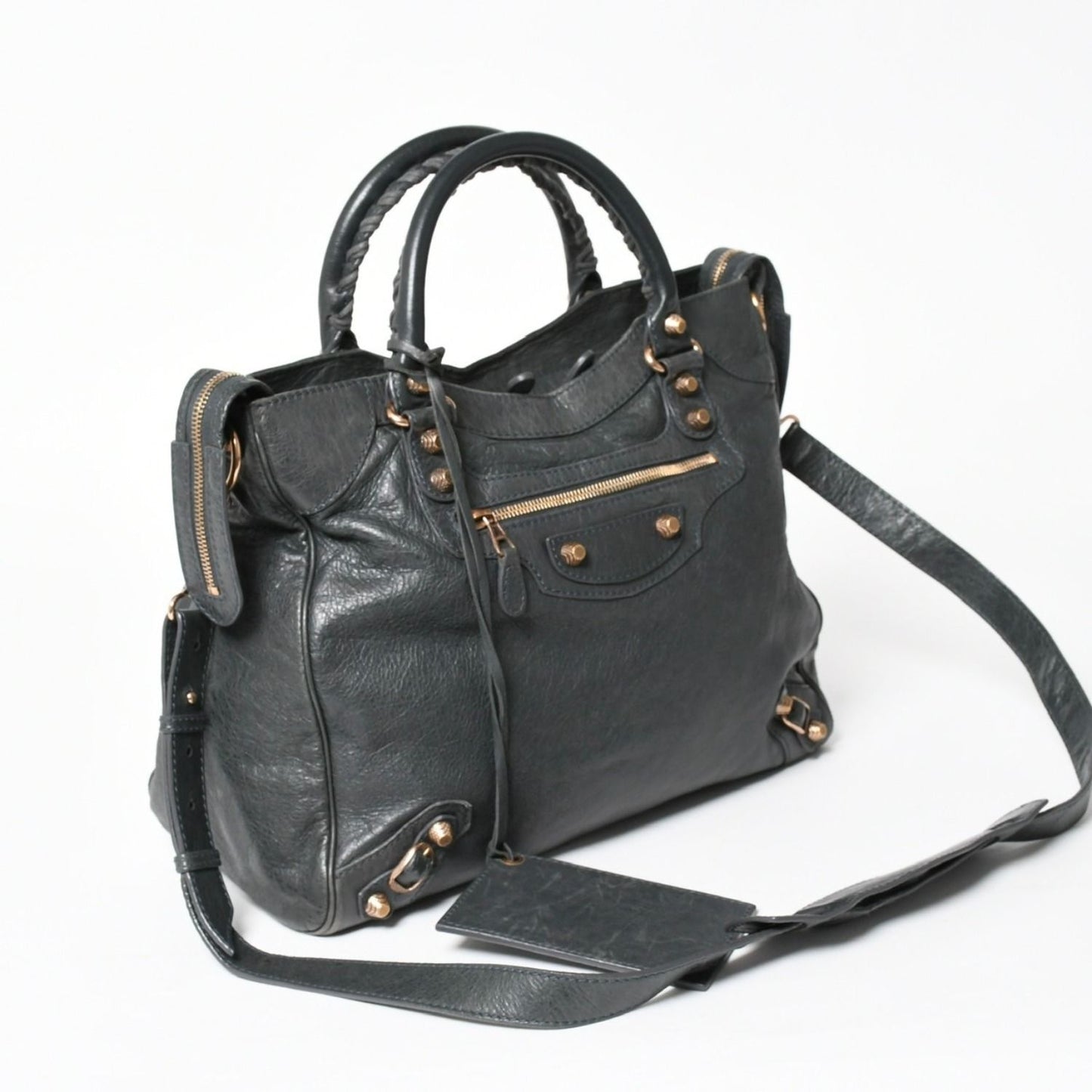 Balenciaga the Velo Shoulder Handbag 2-Way Leather Champagne Gold Gray — view 3