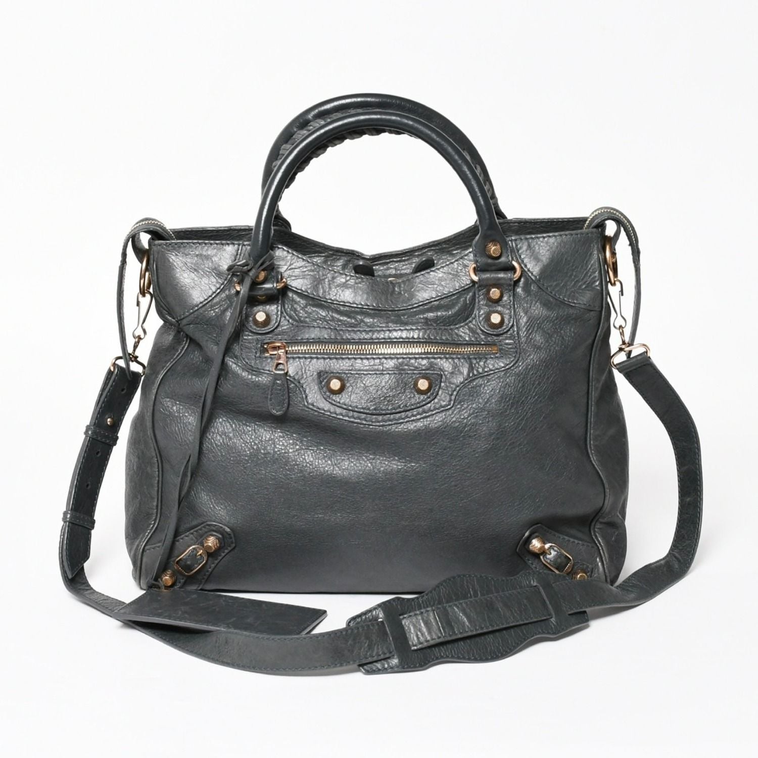 Balenciaga the Velo Shoulder Handbag 2-Way Leather Champagne Gold Gray