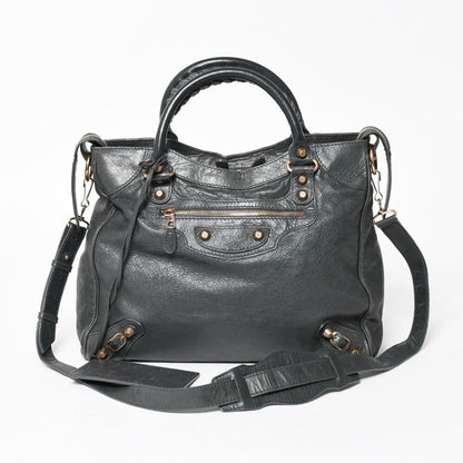 Balenciaga the Velo Shoulder Handbag 2-Way Leather Champagne Gold Gray
