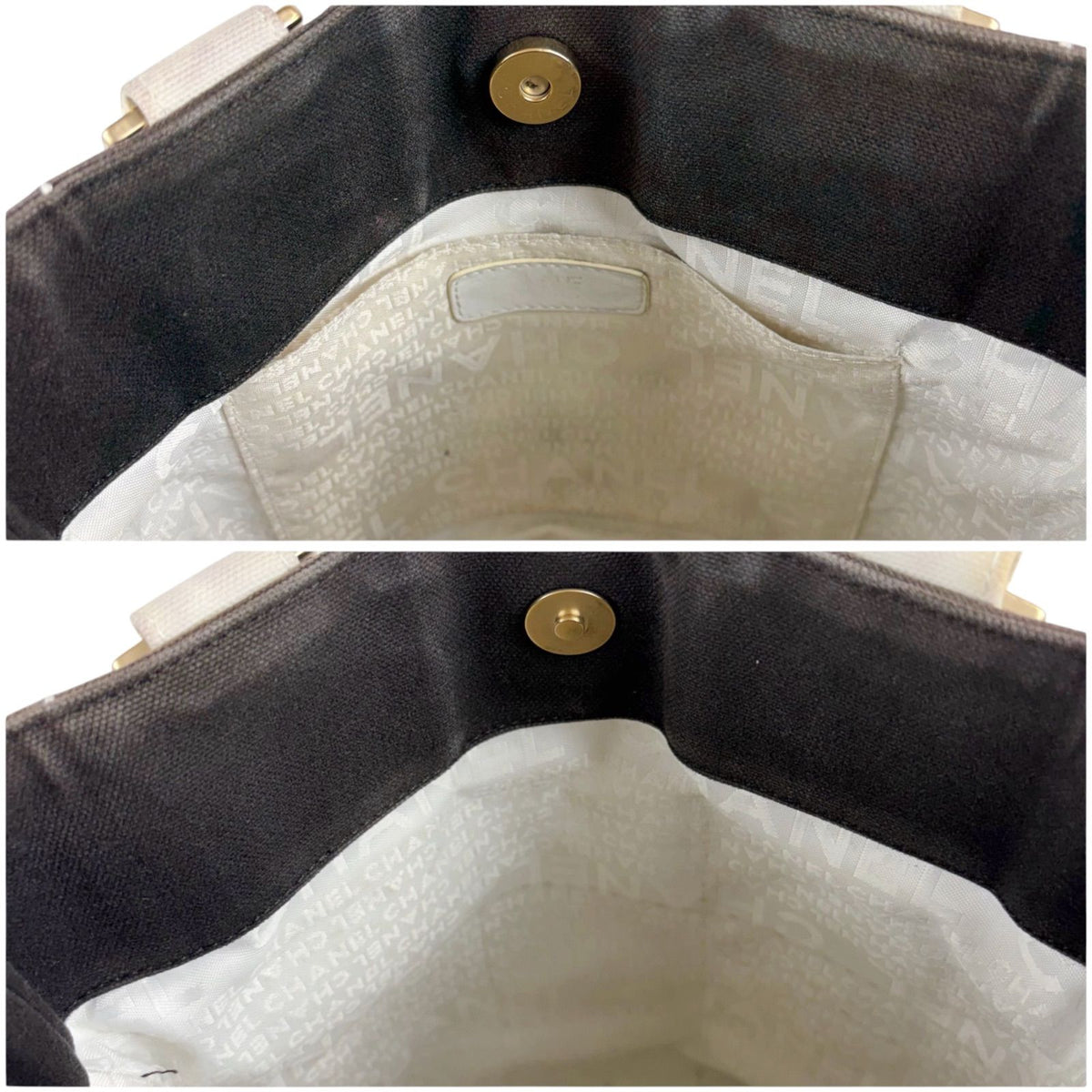 Chanel Wild Stitch Mini Tote Bag CC Logo Black White Canvas Chocolate — view 8