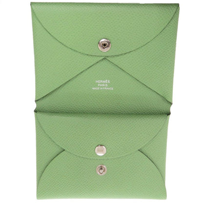 Hermes Calvi Duo Veau Epsom Vert Cricket Coin Case Wallet Green — view 6