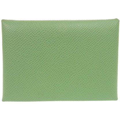 Hermes Calvi Duo Veau Epsom Vert Cricket Coin Case Wallet Green