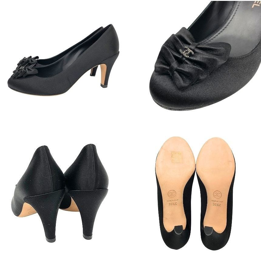 Chanel 13P Satin Ribbon Pumps Black C Shoes Vintage 35.5 — view 2