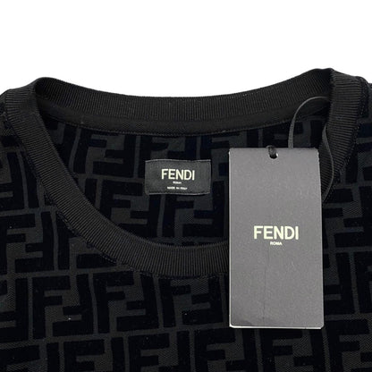 Fendi Short Sleeve T-Shirt FF Motif Crew Neck L Cotton Velour Logo Black — view 7
