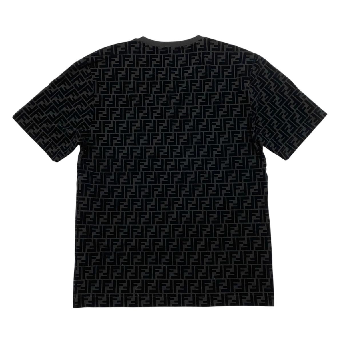 Fendi Short Sleeve T-Shirt FF Motif Crew Neck L Cotton Velour Logo Black — view 2