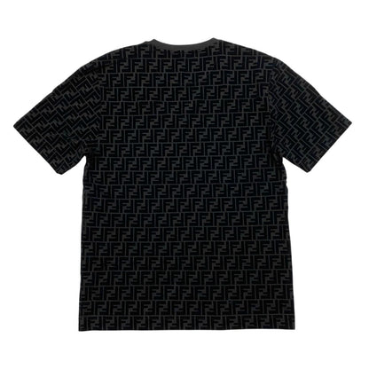 Fendi Short Sleeve T-Shirt FF Motif Crew Neck L Cotton Velour Logo Black — view 2