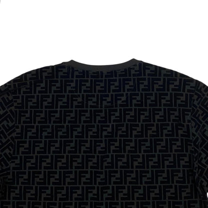 Fendi Short Sleeve T-Shirt FF Motif Crew Neck L Cotton Velour Logo Black — view 5