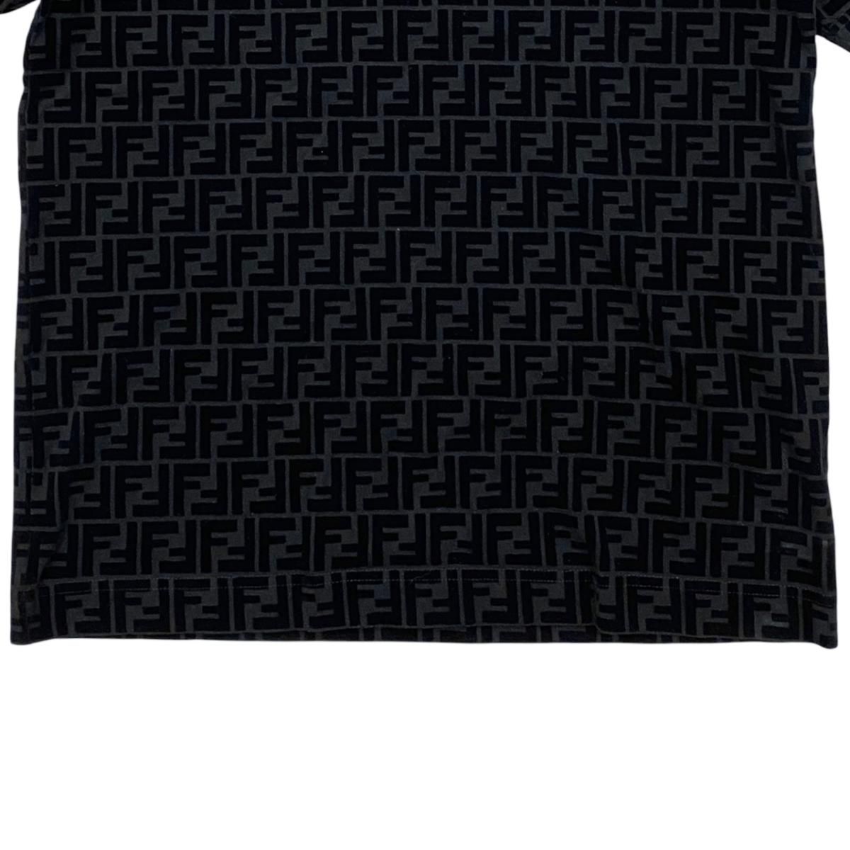 Fendi Short Sleeve T-Shirt FF Motif Crew Neck L Cotton Velour Logo Black — view 4