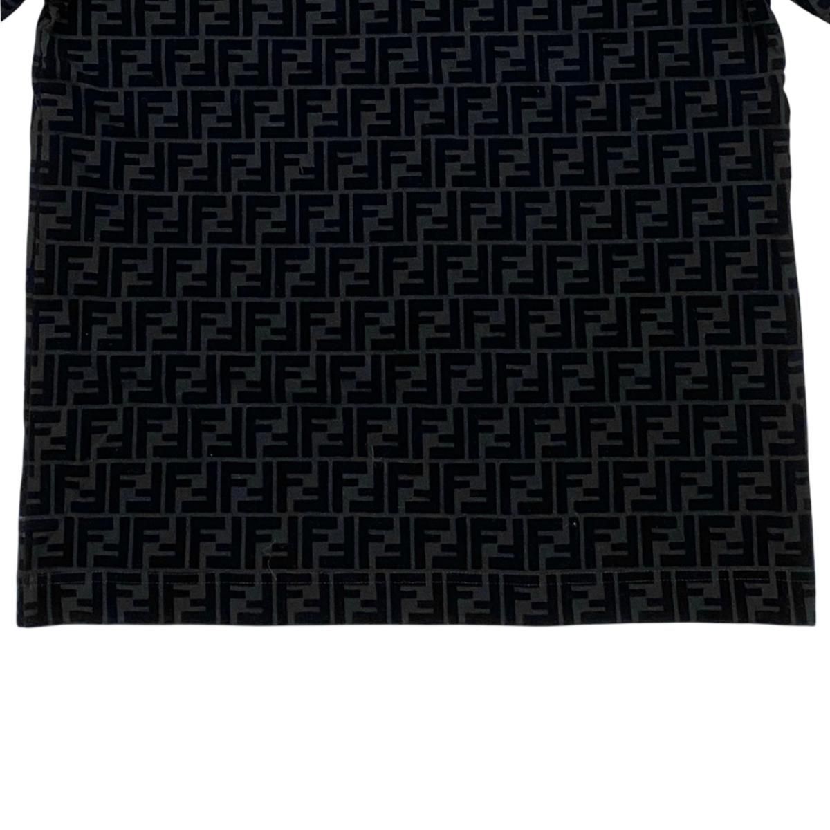 Fendi Short Sleeve T-Shirt FF Motif Crew Neck L Cotton Velour Logo Black — view 6