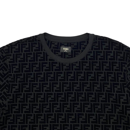 Fendi Short Sleeve T-Shirt FF Motif Crew Neck L Cotton Velour Logo Black — view 3