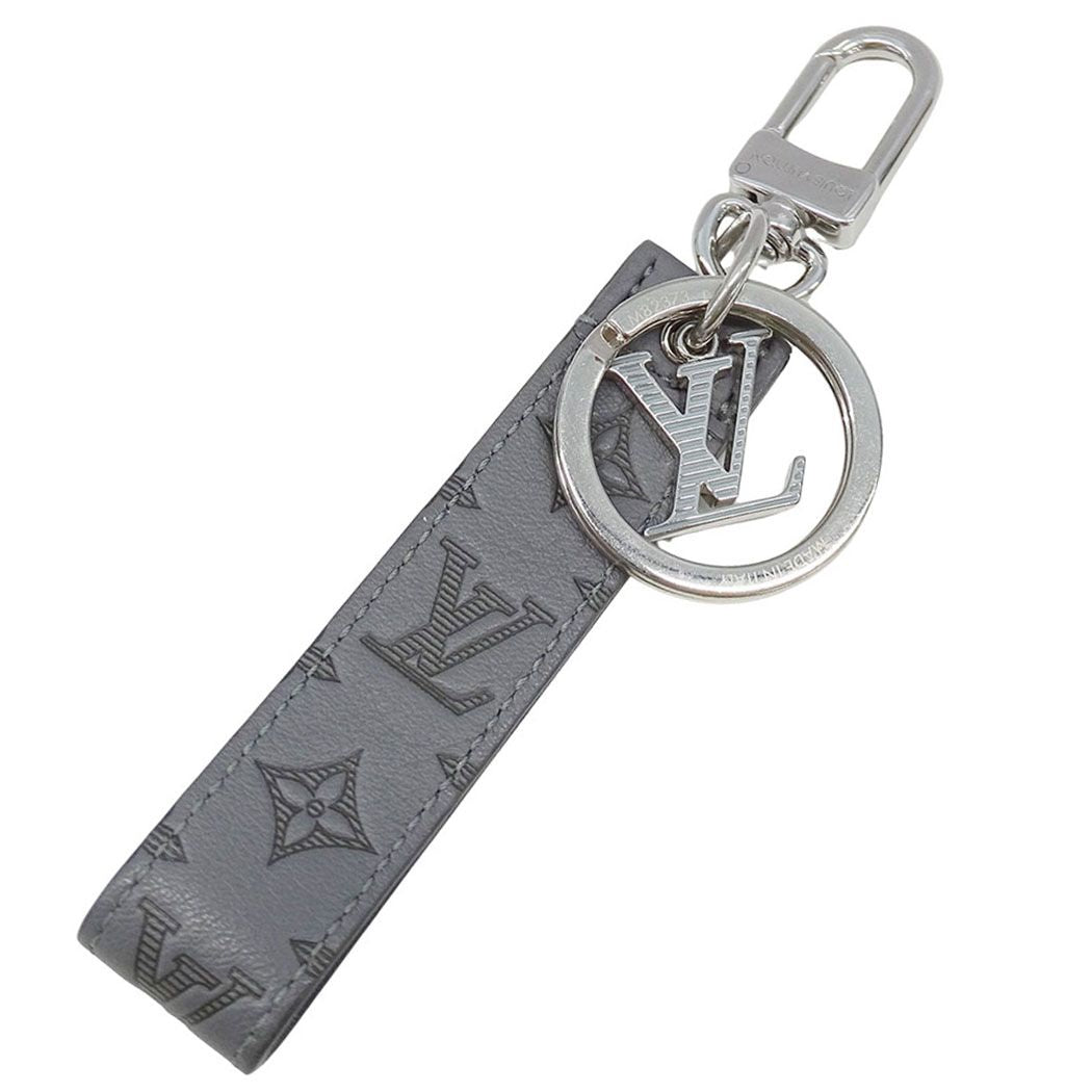 Louis Vuitton Key Holder Monogram Shadow Leather Key Dragonne Gray Key Charm