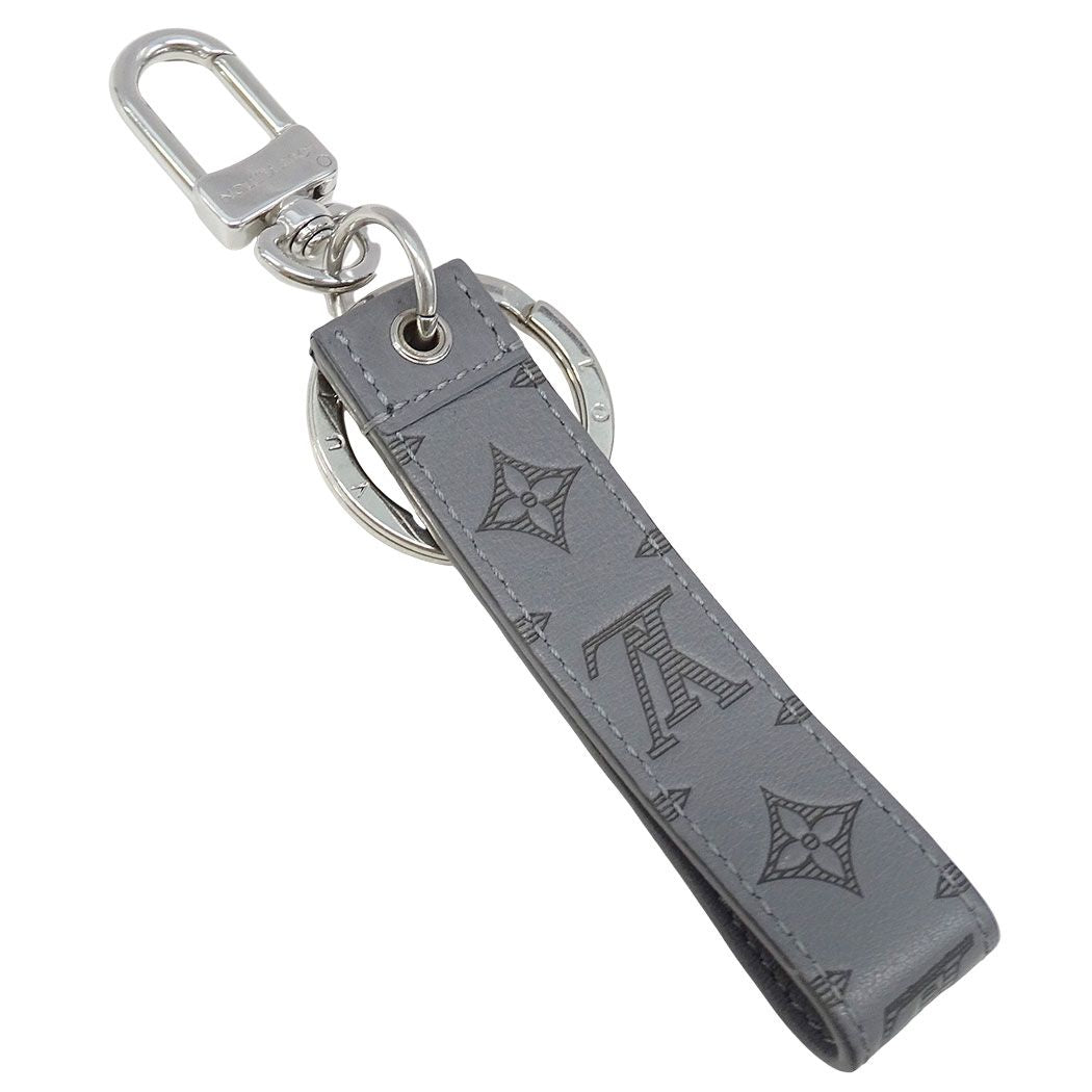 Louis Vuitton Key Holder Monogram Shadow Leather Key Dragonne Gray Key Charm — view 2