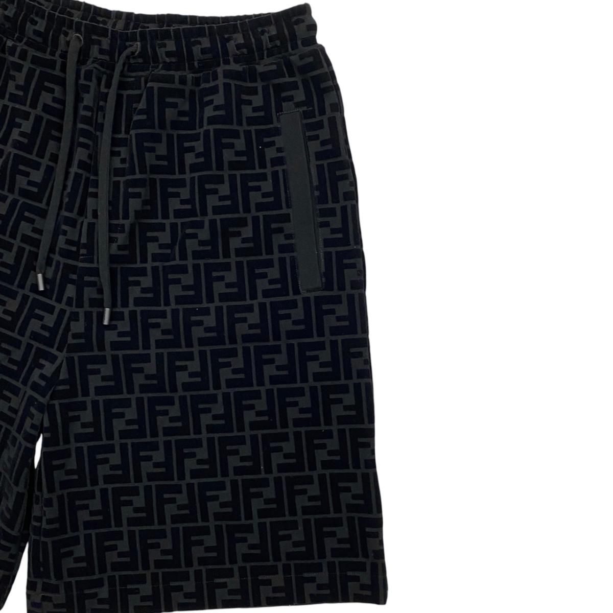 Fendi Shorts FF Motif 46 Cotton Velour Logo Black — view 4