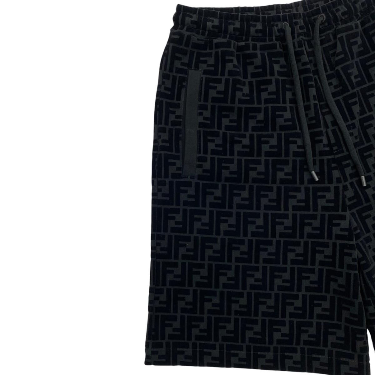 Fendi Shorts FF Motif 46 Cotton Velour Logo Black — view 3
