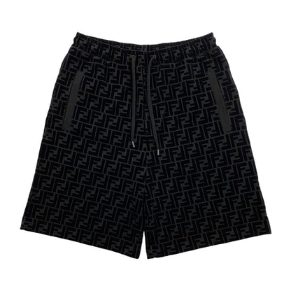 Fendi Shorts FF Motif 46 Cotton Velour Logo Black
