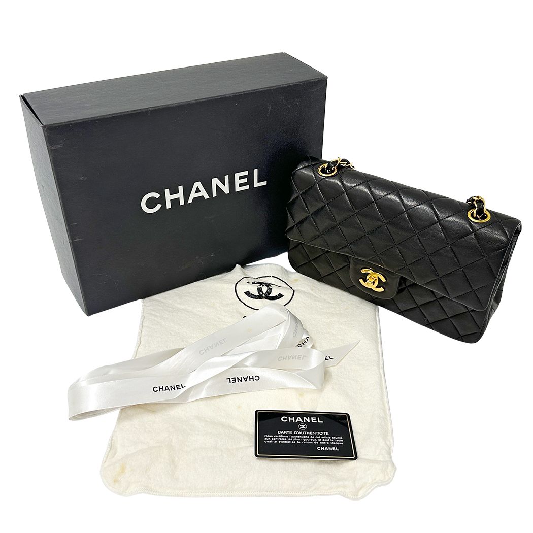 Chanel Quilted 25 Shoulder Bag Lambskin Black Gold Double Flap Chain — view 8