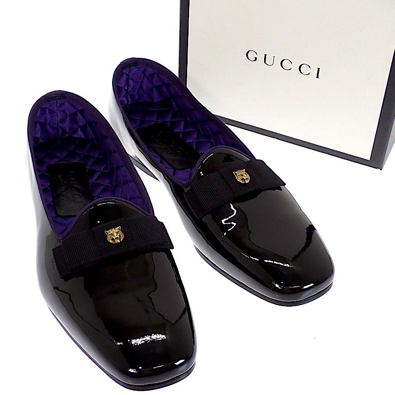 Gucci Ribbon Patent Loafers Black 8