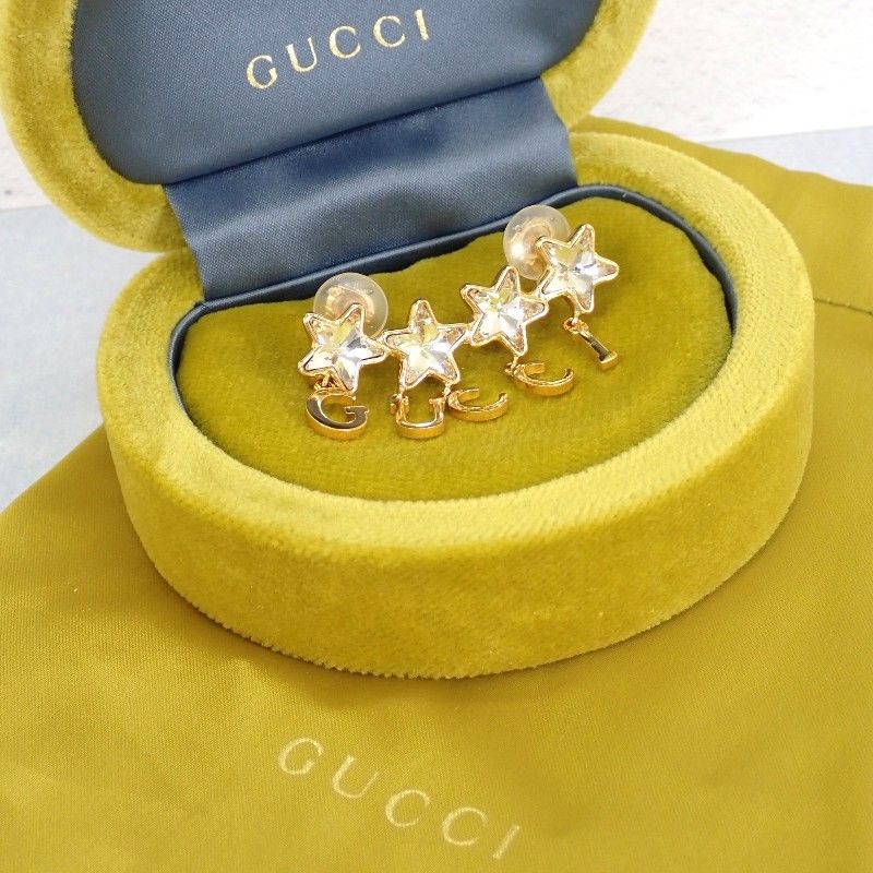Gucci Script Logo Single Earring Included Gold Plated Star