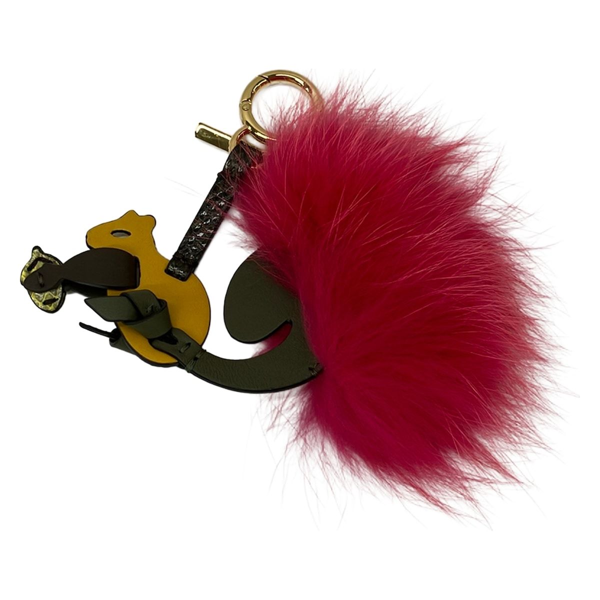 Fendi Key Holder Dark Yellow Pink Multi Squirrel Leather