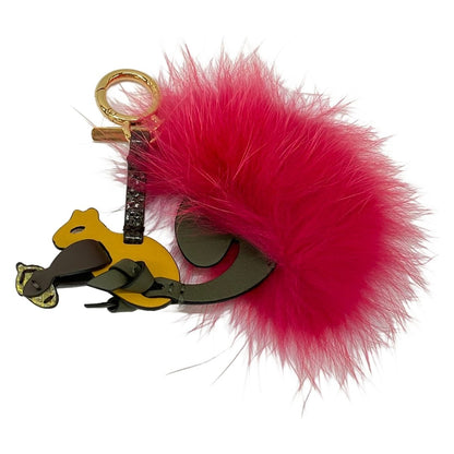 Fendi Key Holder Dark Yellow Pink Multi Squirrel Leather — view 4