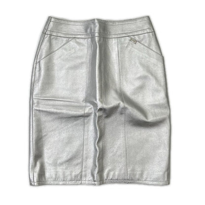 Chanel Silver Lambskin Tight Mini Skirt 38