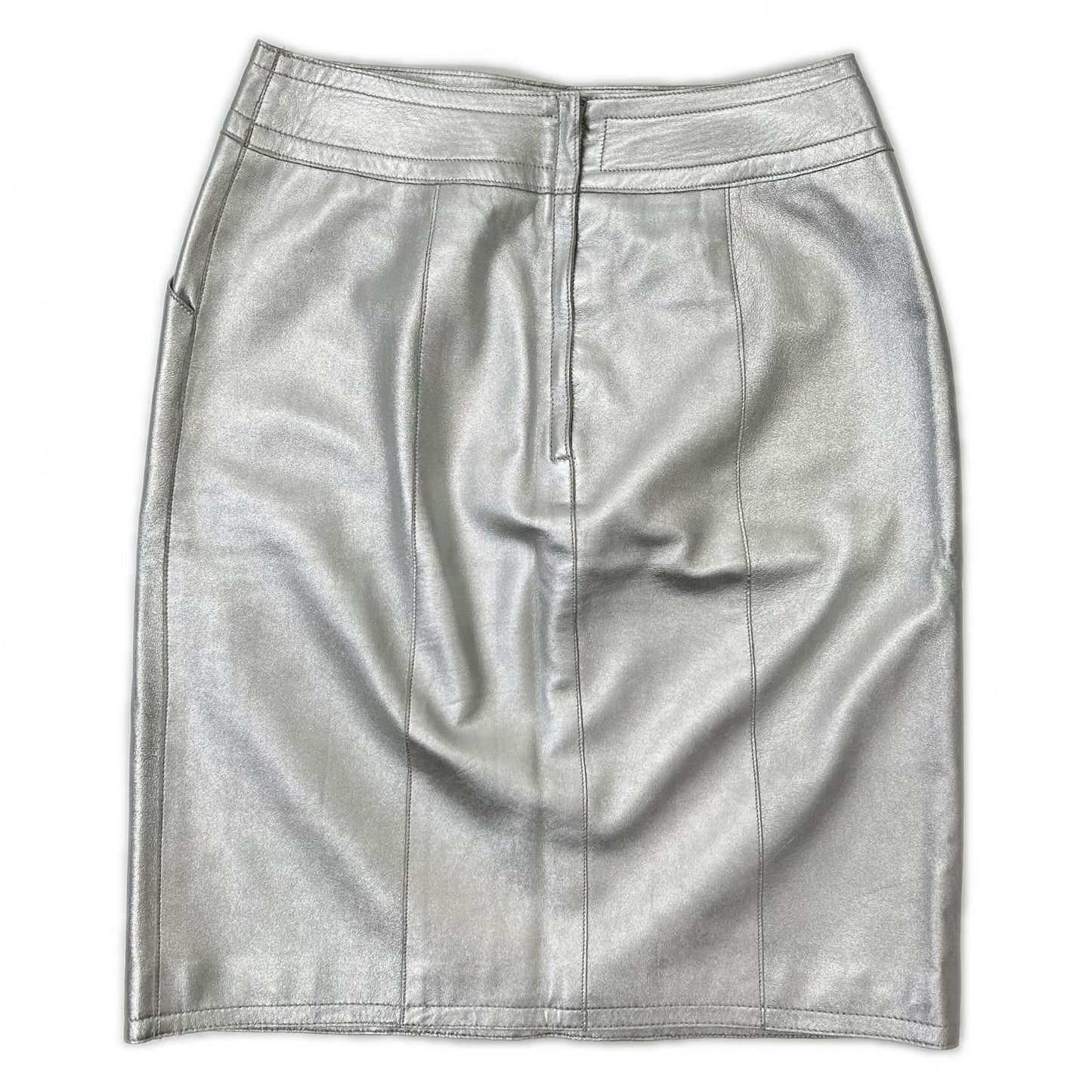 Chanel Silver Lambskin Tight Mini Skirt 38 — view 2