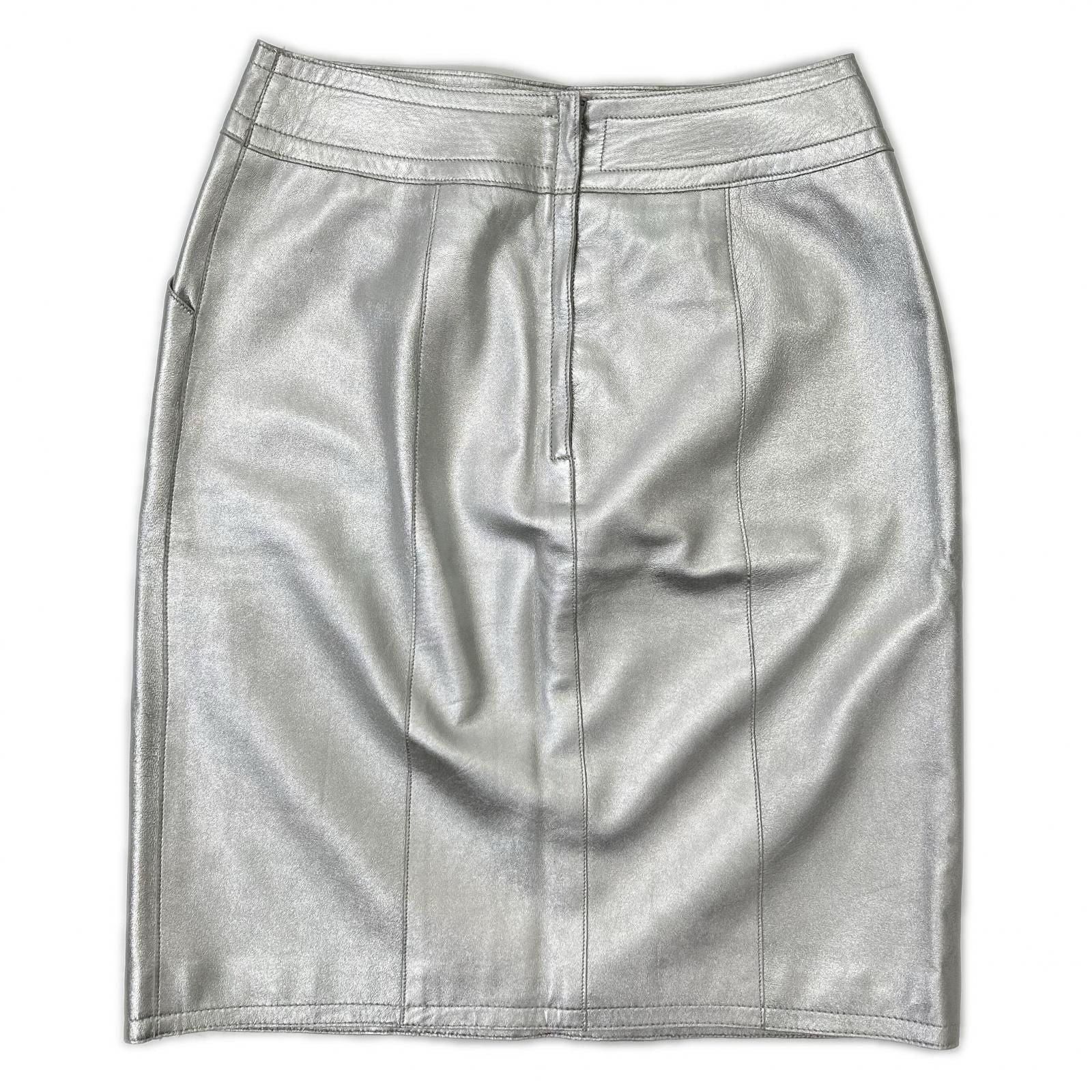 Chanel Silver Lambskin Tight Mini Skirt 38 — view 2
