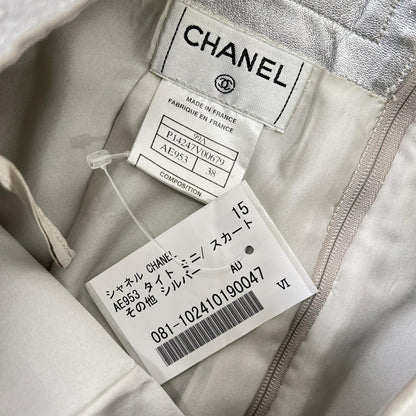 Chanel Silver Lambskin Tight Mini Skirt 38 — view 3