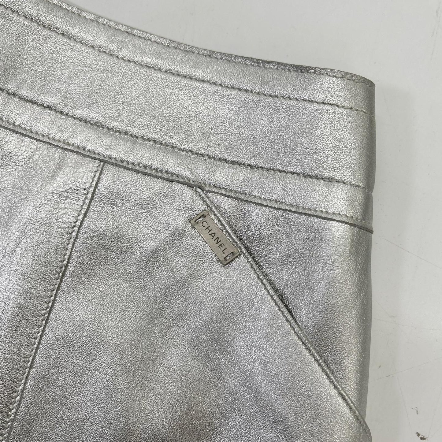 Chanel Silver Lambskin Tight Mini Skirt 38 — view 7