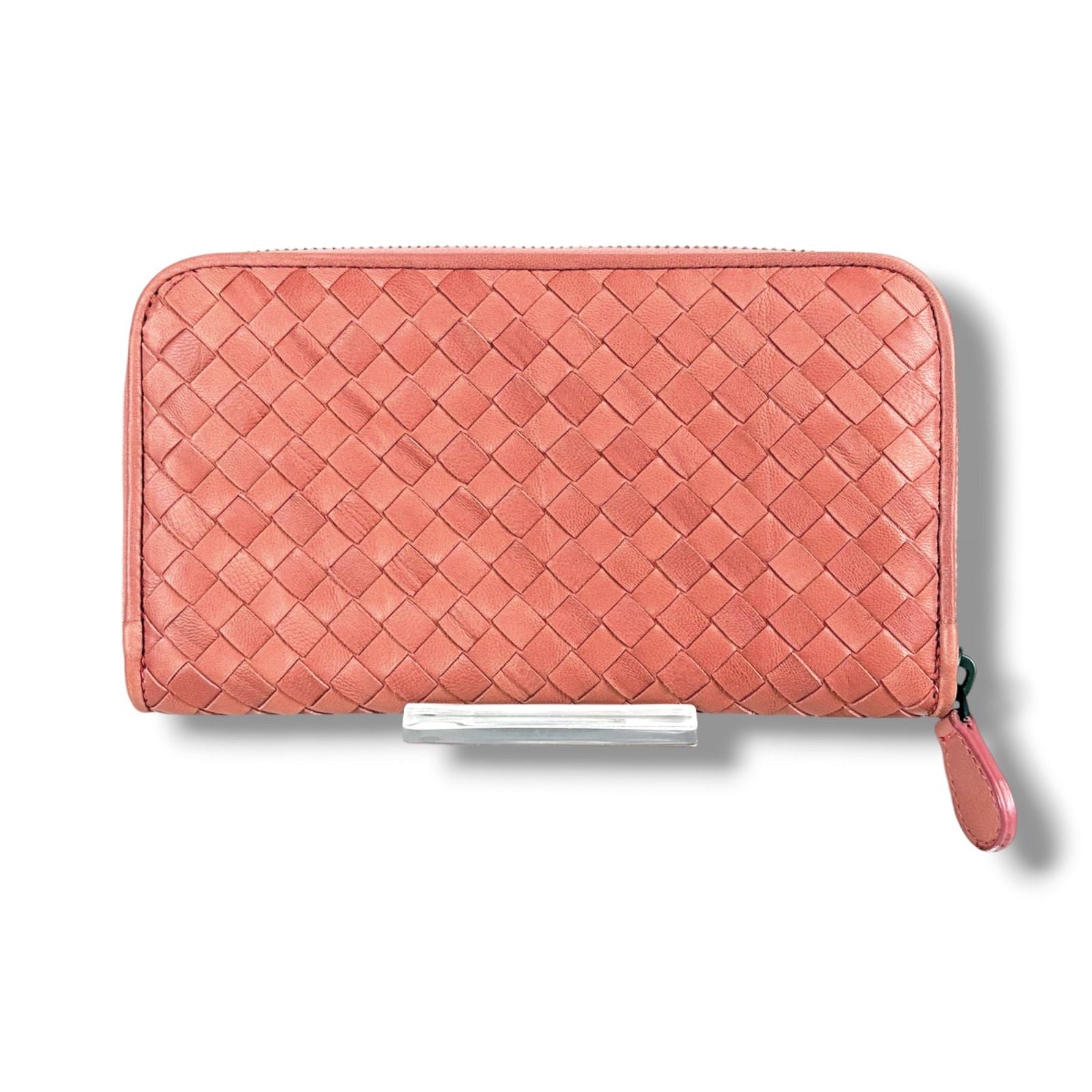 Bottega Veneta Intrecciato Leather Round Zippy Wallet Salmon Pink — view 3