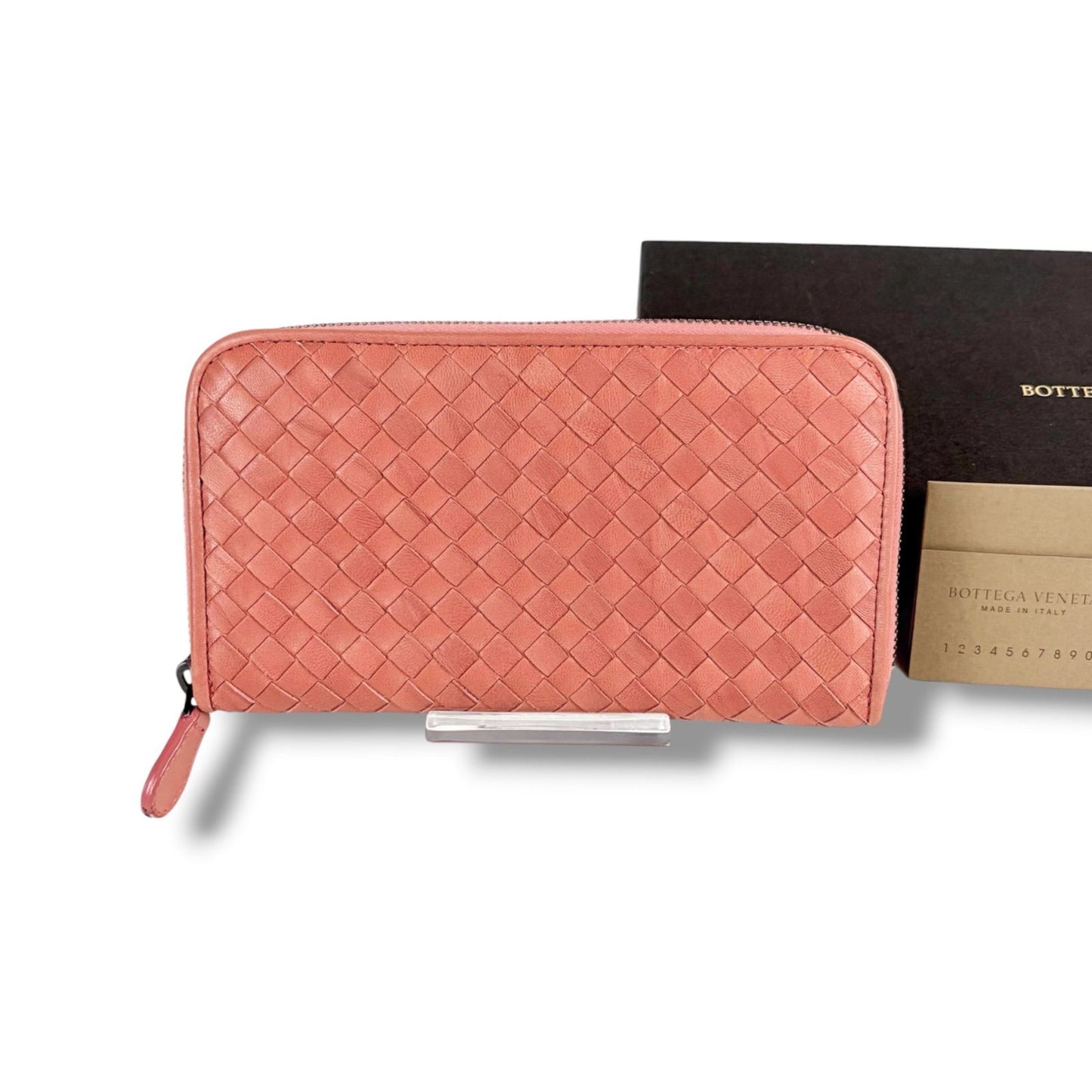 Bottega Veneta Intrecciato Leather Round Zippy Wallet Salmon Pink