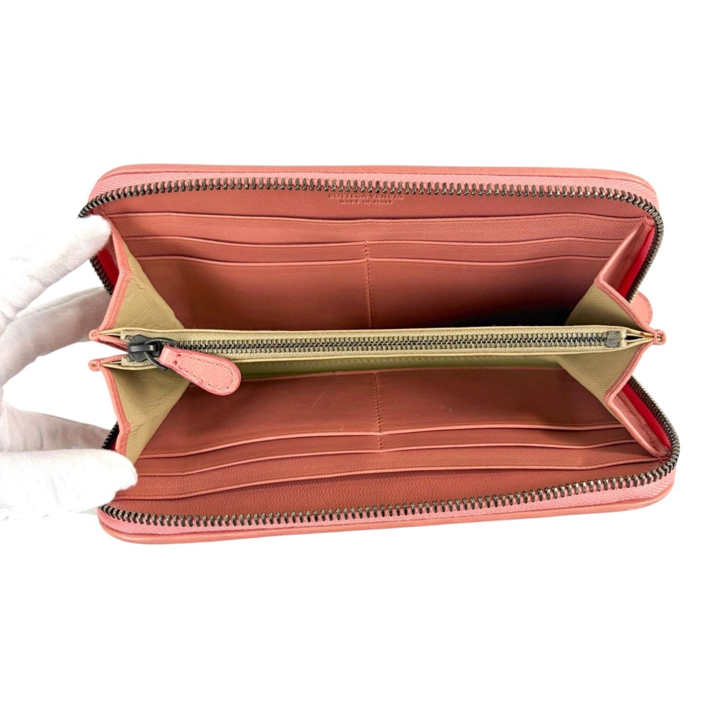 Bottega Veneta Intrecciato Leather Round Zippy Wallet Salmon Pink — view 8