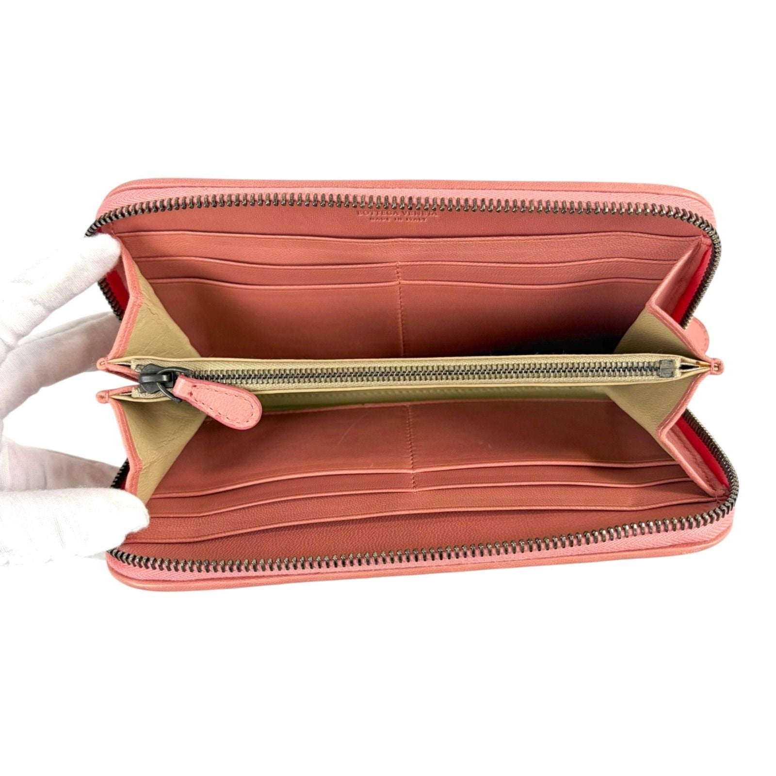 Bottega Veneta Intrecciato Leather Round Zippy Wallet Salmon Pink — view 8