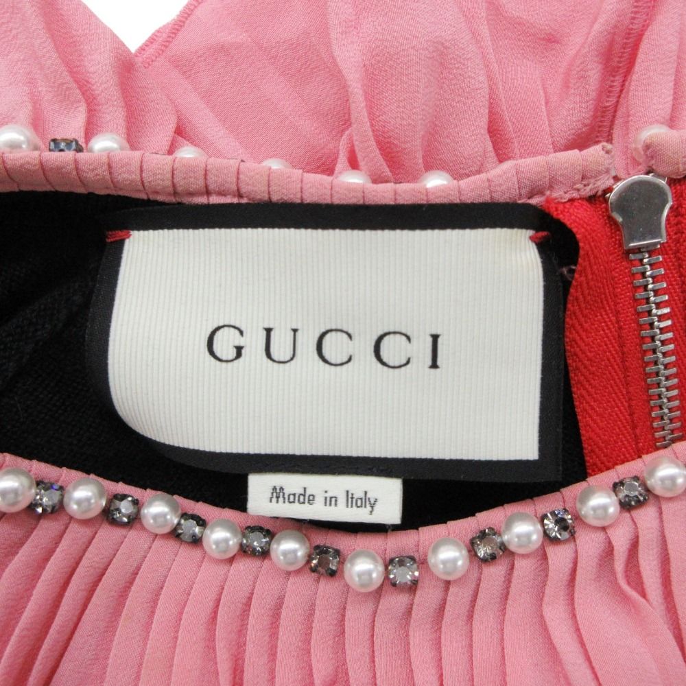 Gucci Knit Pleated Ruffle Pullover Wool Silk Pearl Visual Decoration Long — view 7