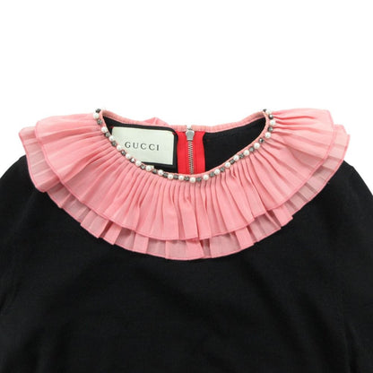 Gucci Knit Pleated Ruffle Pullover Wool Silk Pearl Visual Decoration Long — view 3