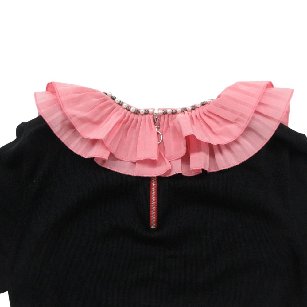 Gucci Knit Pleated Ruffle Pullover Wool Silk Pearl Visual Decoration Long — view 6
