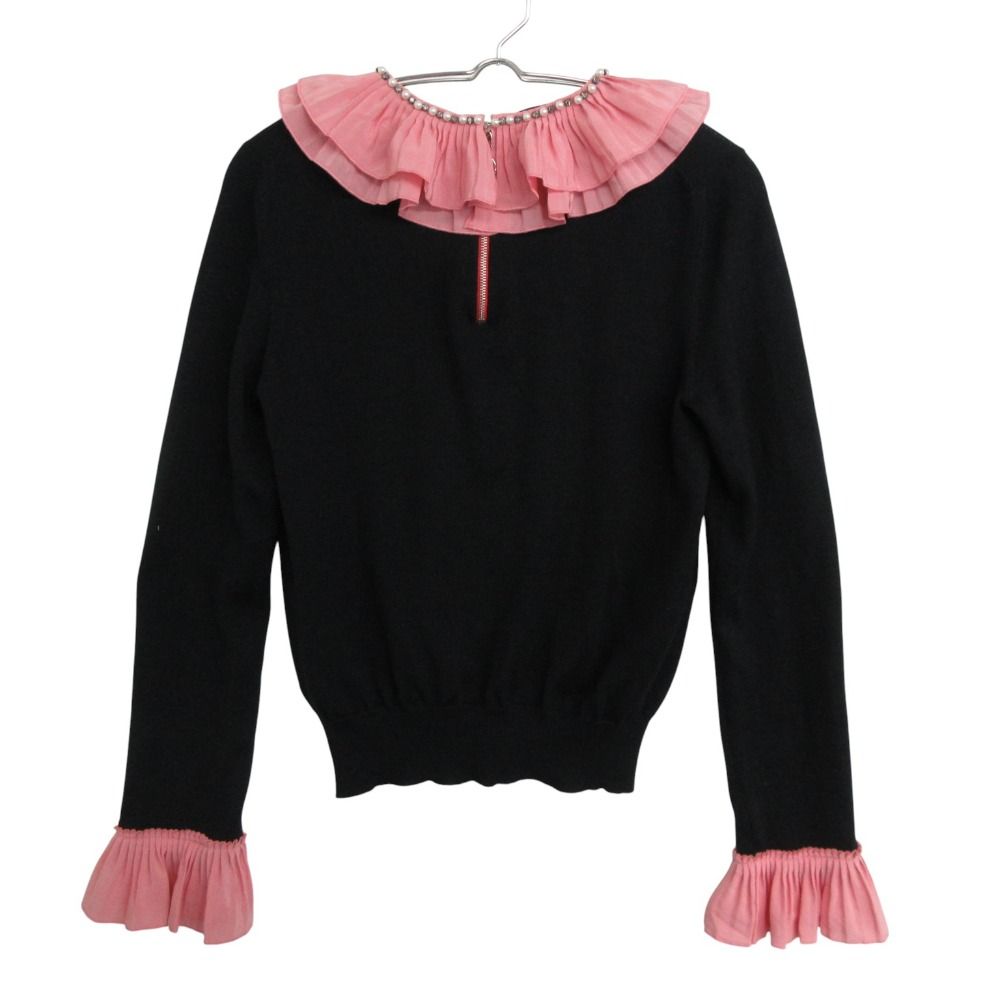 Gucci Knit Pleated Ruffle Pullover Wool Silk Pearl Visual Decoration Long — view 2