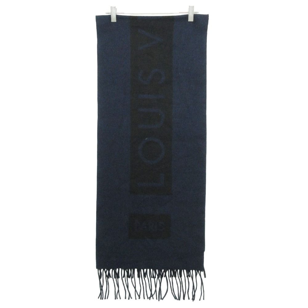 Louis Vuitton Scarf Cashmere Large Shawl Box Logo Line Fringe Black