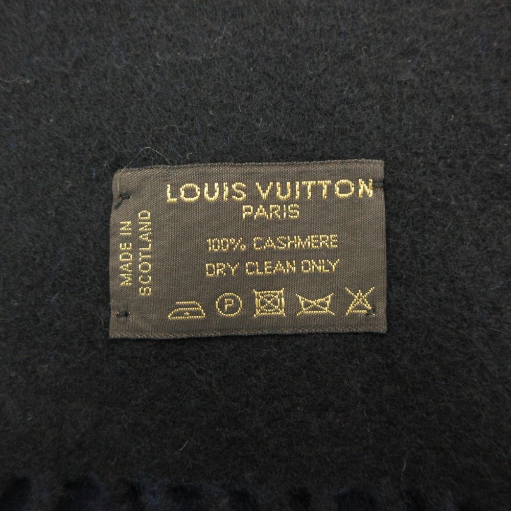 Louis Vuitton Scarf Cashmere Large Shawl Box Logo Line Fringe Black — view 5